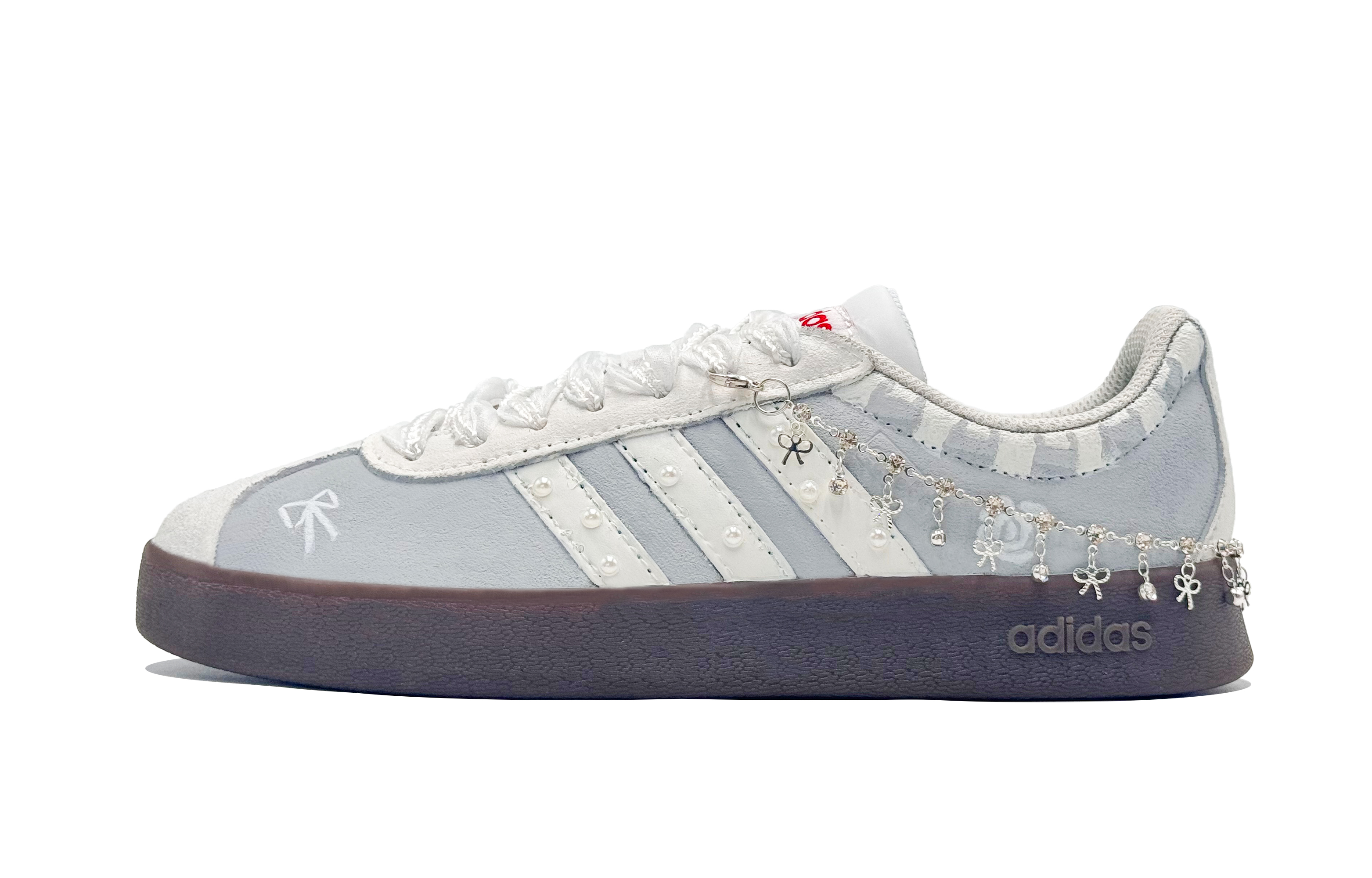 Adidas VL COURT 2.0 Lifestyle Bead Chain Shadow Abrasion Resistant Low top Skateboard Shoes Unisex Silver White