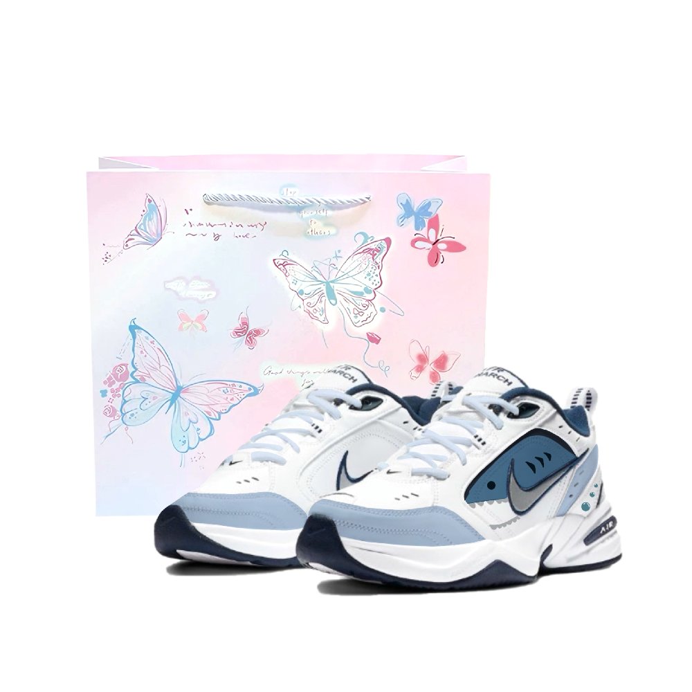 Nike Air Monarch 4 Anti-Slip And Wear-Resistant Height Increasing Low-Top Chunky Sneakers Unisex Blue White