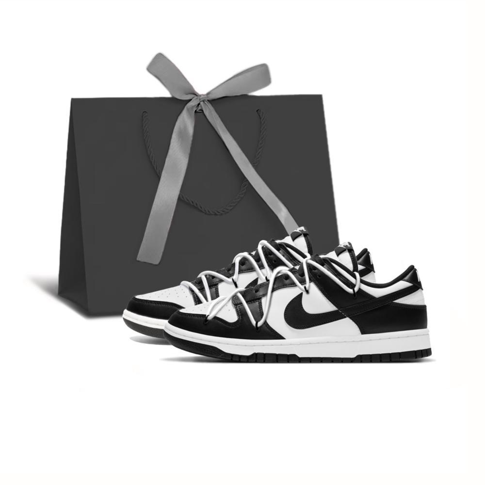 Nike Dunk Classic, Deconstructed Double Shoelace Low Top Skateboard Shoes Unisex Black White