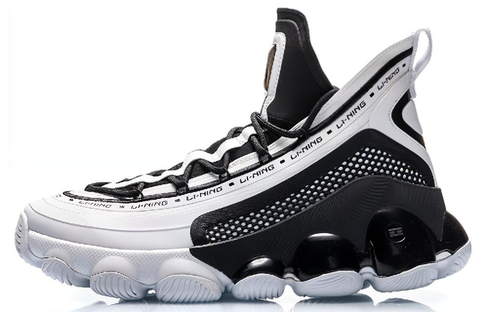 LiNing Non-slip Lightweight Mid-Top Vintage Basketball Shoes Men's Black White