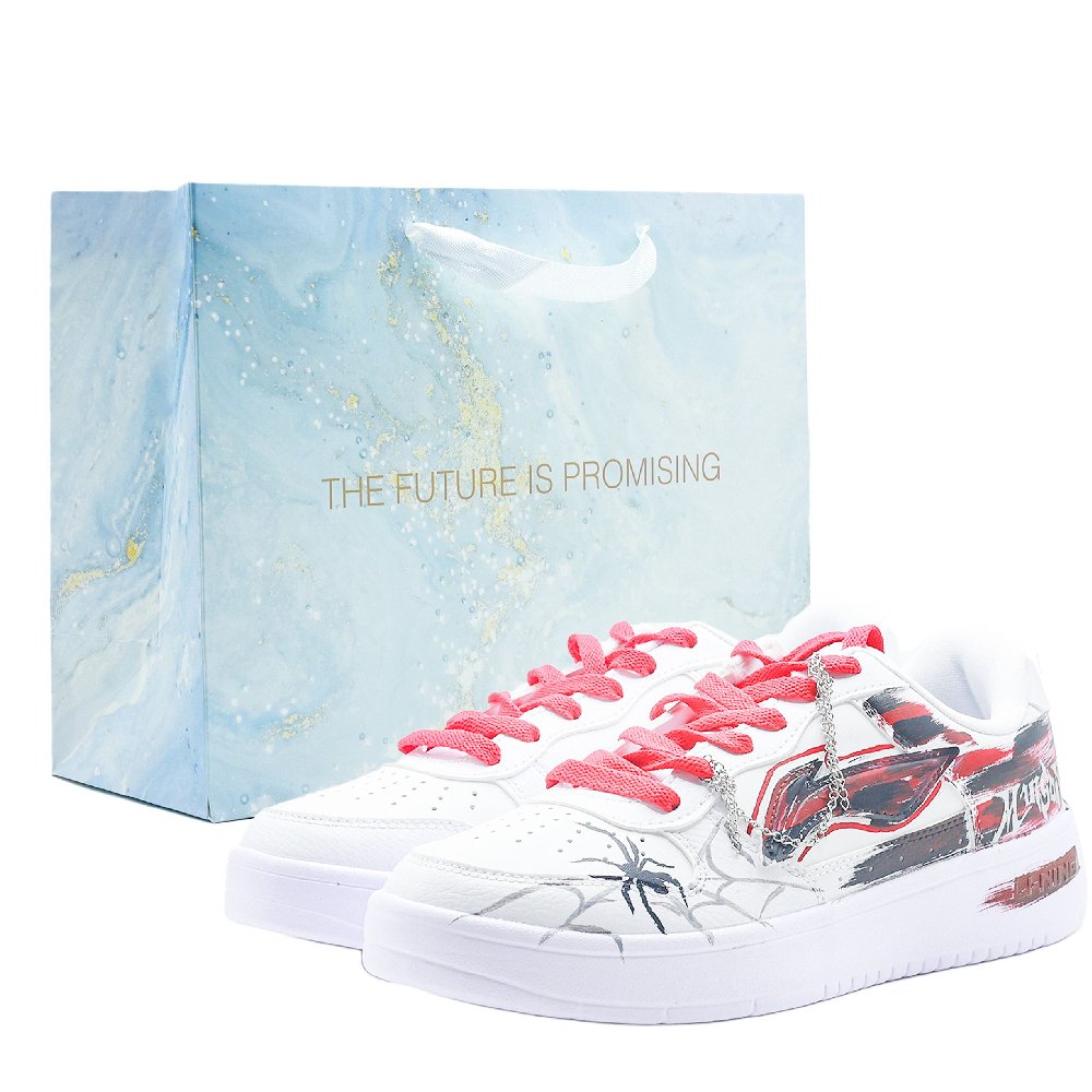 LiNing Pontoon Boats Slip Resistant, Abrasion Resistant, Breathable Low Top Skateboard Shoes Men's White Red Black