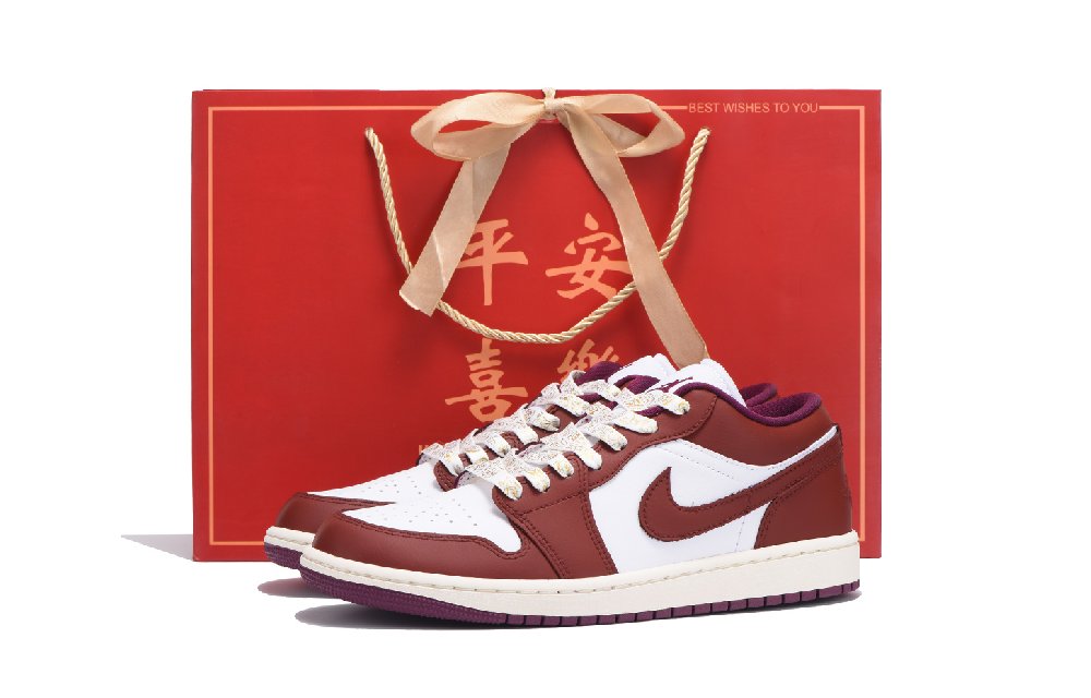 Jordan Air Jordan 1 Anti-Slip And Wear-Resistant Coverage Low-Top Vintage Basketball Shoes Women's Burgundy