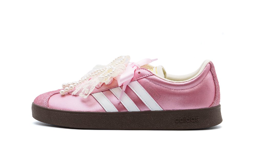 Adidas Vl Court Classic Abrasion Resistant Low Top Skateboard Shoes Women's Pink White