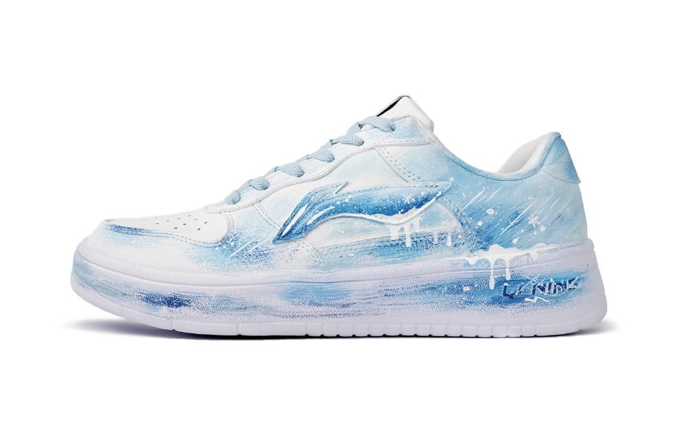 LiNing Pontoon Boats Anti-Slip And Wear-Resistant Breathable Low-Top Skateboard Shoes Women's White Blue