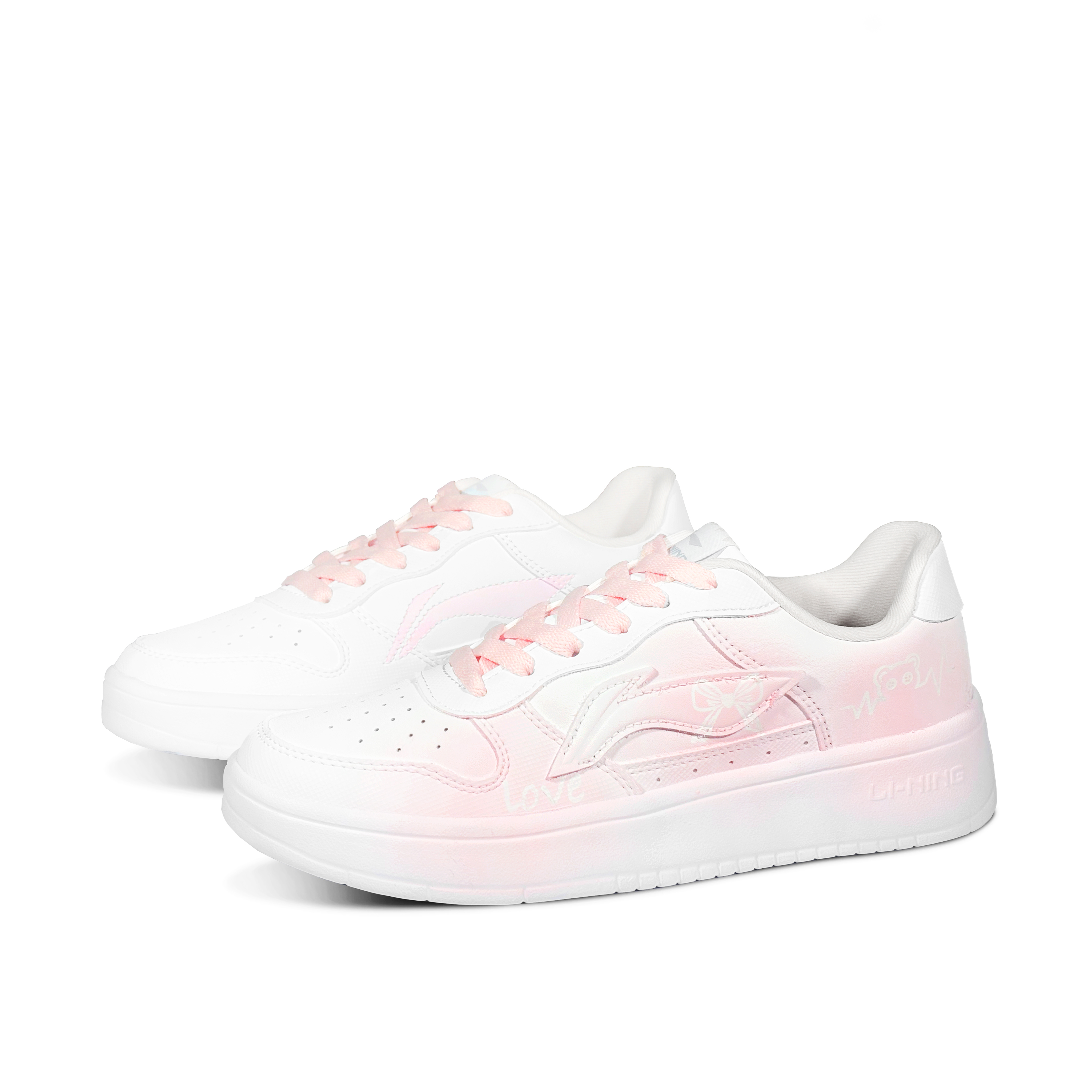 LiNing Pontoon Boats Anti Slip And Wear Resistant Height Increasing Low top Skateboard Shoes Women's Pink White купить в интернет-магазине Yoocart с быстрой доставкой по России.