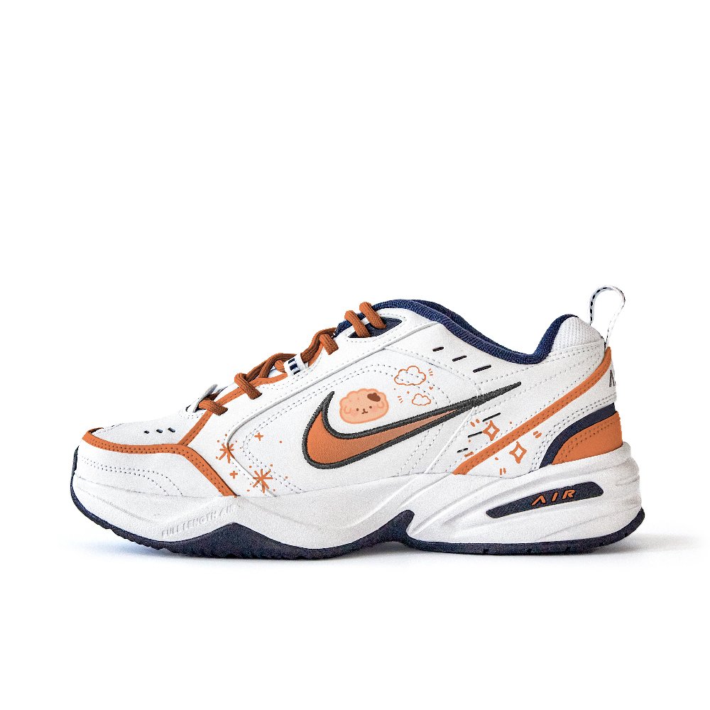 Nike Air Monarch 4 Anti Slip Wear Resistant Low Top Chunky Sneakers Unisex White Orange