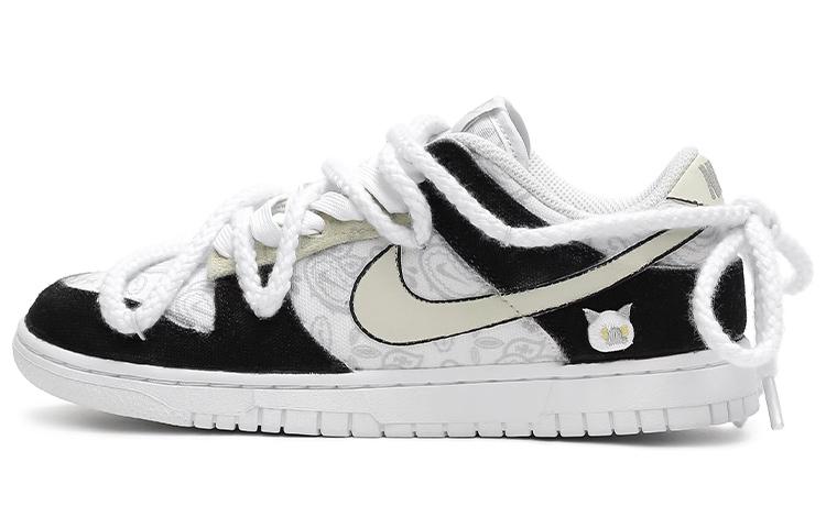 Nike Dunk Low White Paisley Low-Top Skateboard Shoes Women's Black White Rice