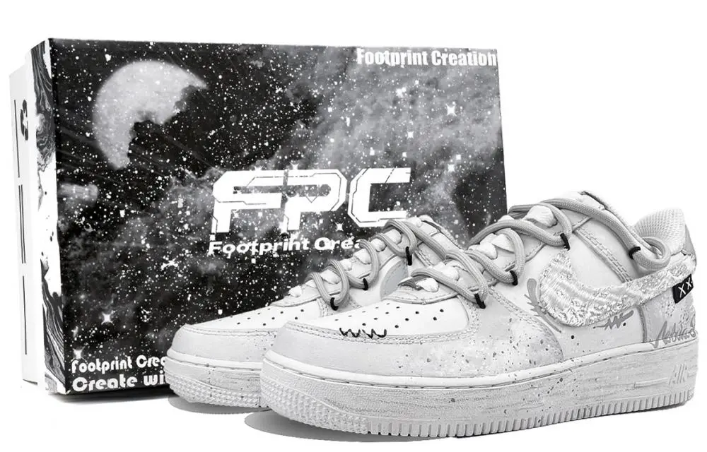Nike Air Force 1 Nebula, Footprint Creation Abrasion Resistant Low top Skateboard Shoes Unisex Gray White