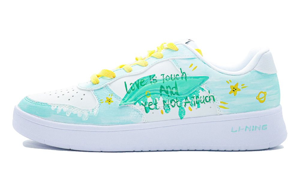 LiNing Pontoon Boats Slip Resistant, Abrasion Resistant, Breathable Low top Skateboard Shoes Women's White Green Yellow