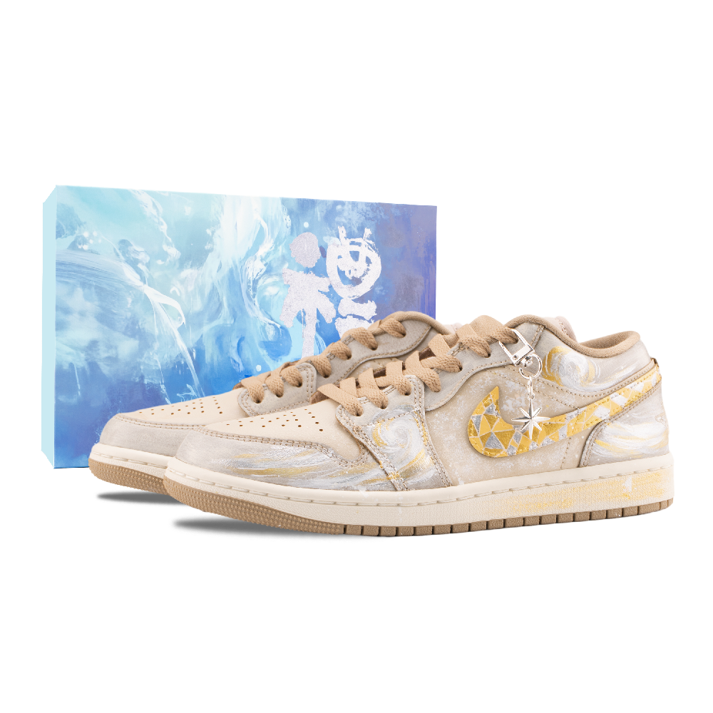 Jordan Air Jordan 1 Low Top Vintage Basketball Shoes Unisex Gold Brown