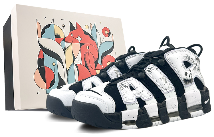 Nike Air More Uptempo Mid-Top Vintage Basketball Shoes Unisex Black White