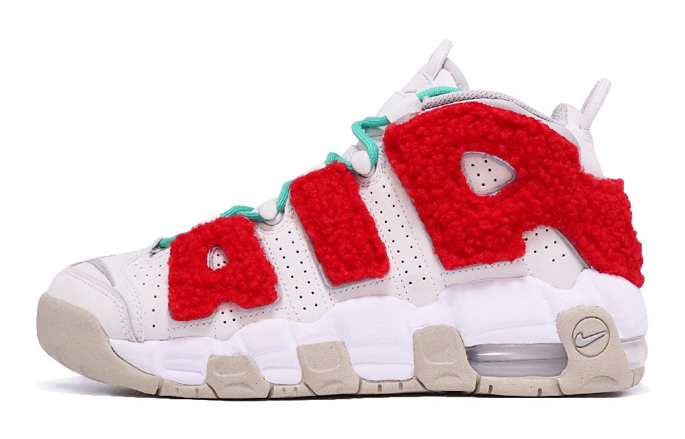 Nike Air More Uptempo Cushioned Slip-Resistant Abrasion-Resistant Mid-Top Vintage Basketball Shoes GS White Red