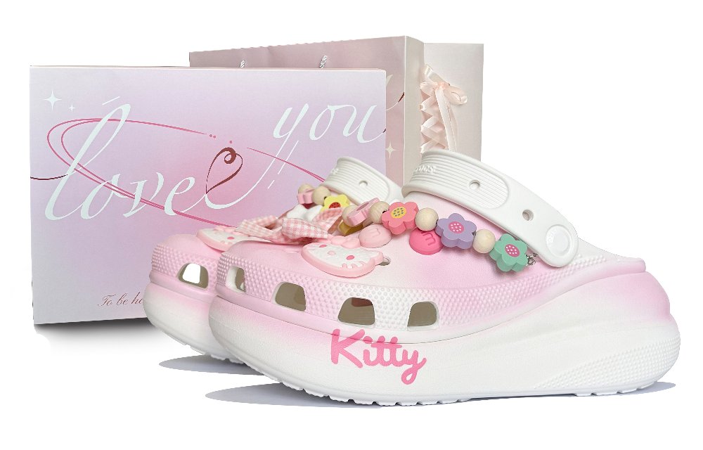 Crocs Crush Clog Heart Shaped Kitty Clogs Unisex Pink White