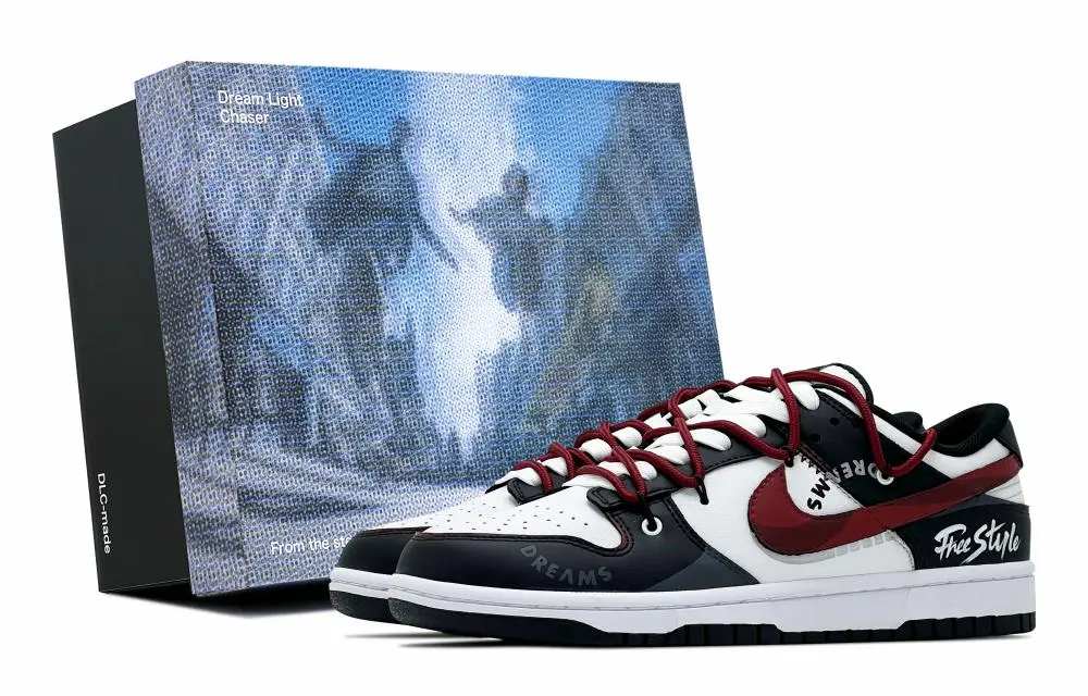 Nike Dunk Abrasion Resistant Low top Skateboard Shoes Unisex Black White Red