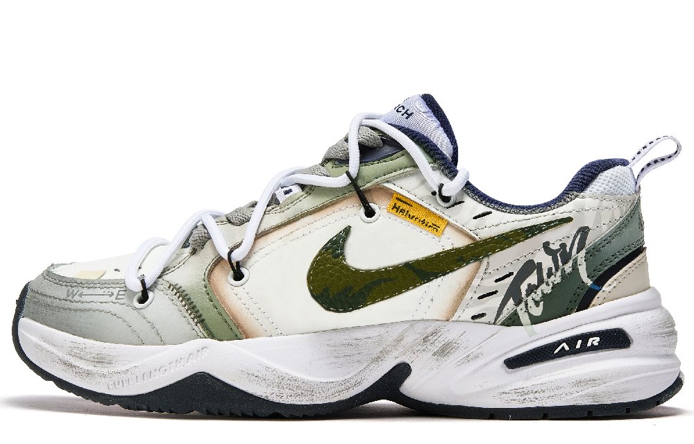 Nike Air Monarch 4 Da Vinci Custom Mist Forest Non slip Lightweight Low Top Chunky Sneakers Unisex Gray Green