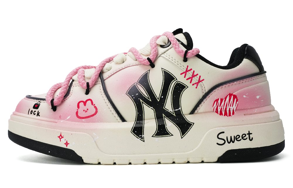 MLB Chunky Liner Selling Pink Soft Wear-Resistant Height Increasing Low-Top Skateboard Shoes Unisex White Pink Black
