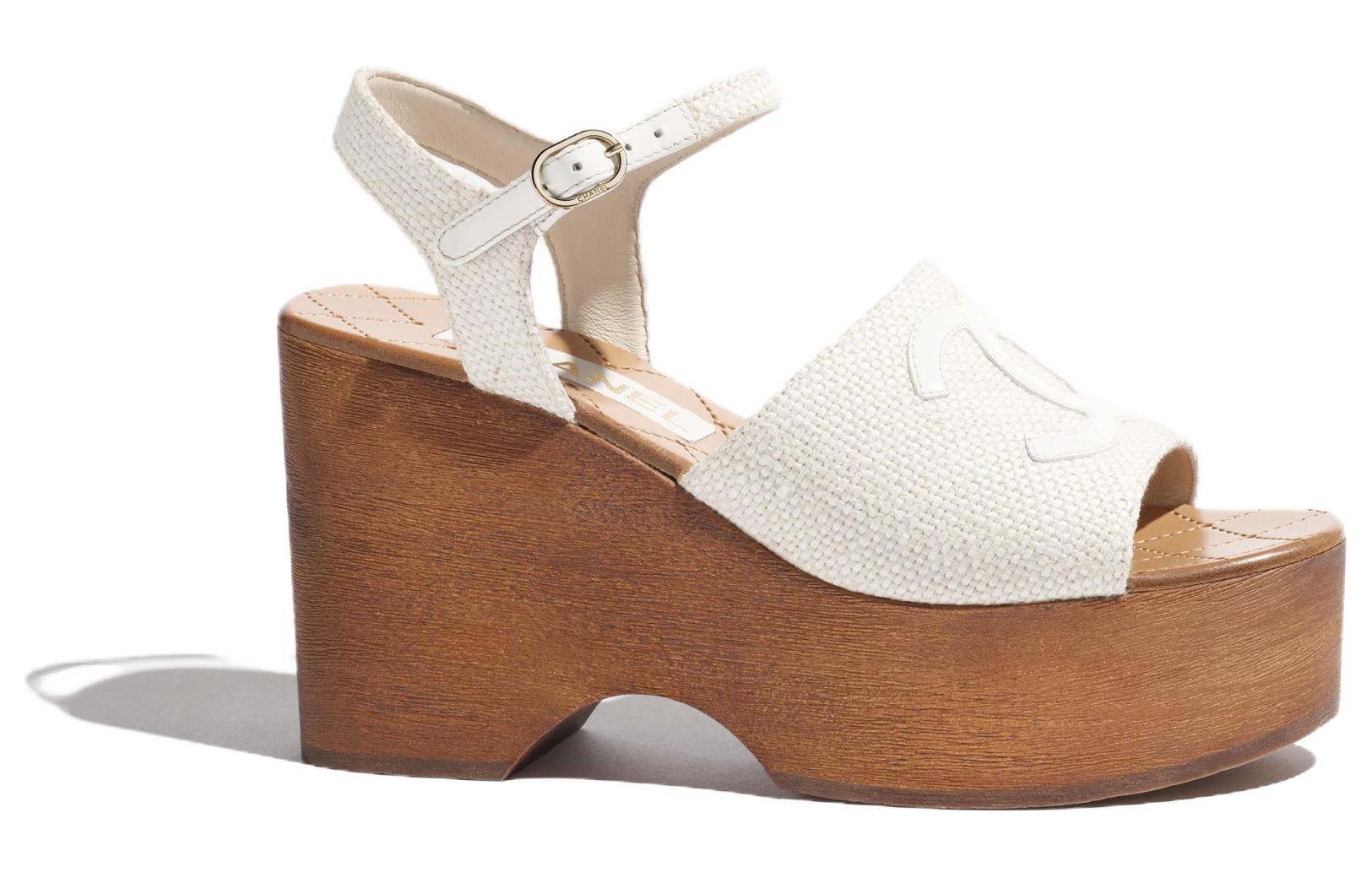 CHANEL One Strap Sandals 10cm Women's White