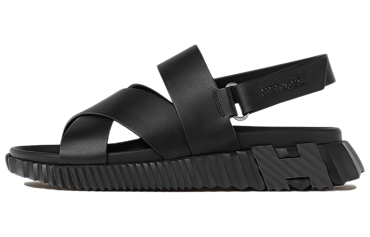 HERMES Electric Strap Sandals Men's Black