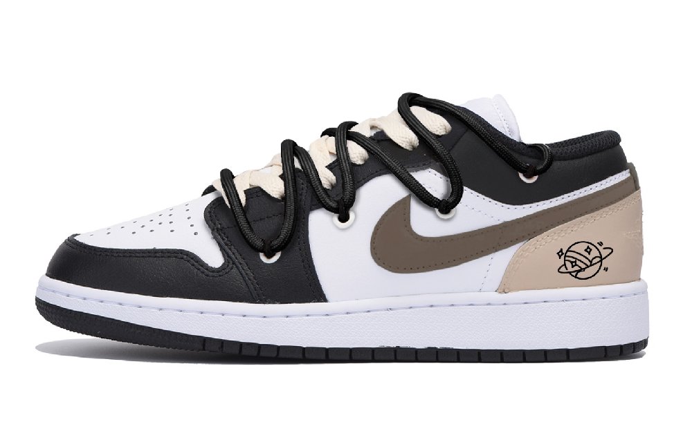 Jordan Air Jordan 1 Anti-Slip Wear-Resistant Low-Top Vintage Basketball Shoes Men's Black White Brown