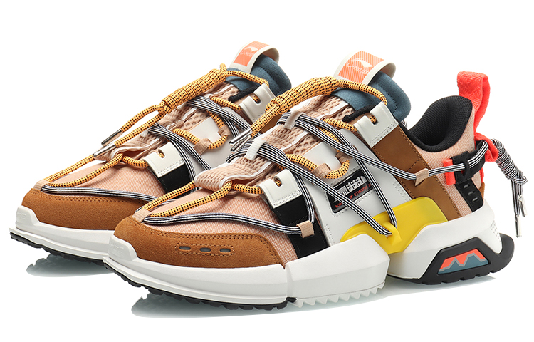 LiNing Pan Gu Cushioning Balance Low top Chunky Sneakers Men's White Brown