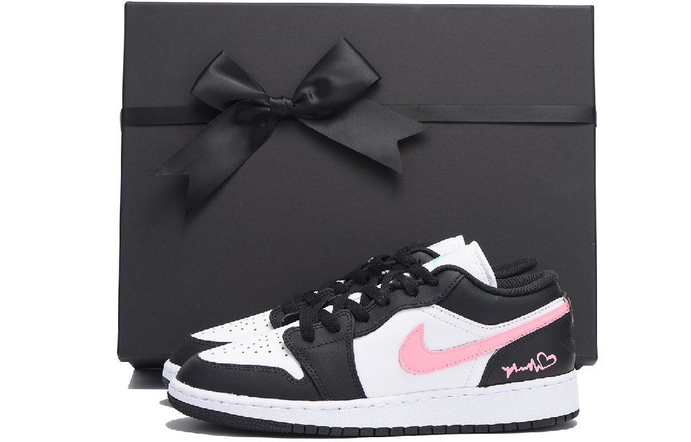 Jordan Air Jordan 1 Chestnut Slip-Resistant Coverage Low-Top Vintage Basketball Shoes GS Black Pink