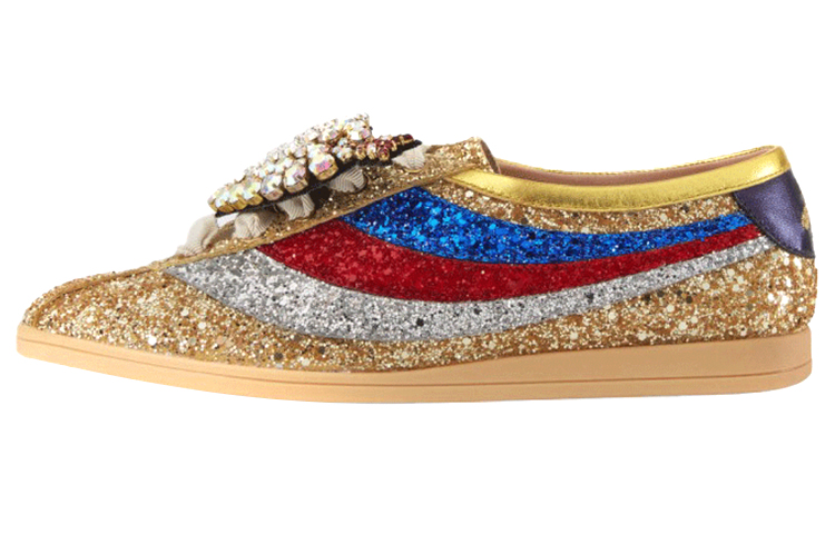 GUCCI Falacer Low Top Stylish Skateboarding Shoes Women's Gold Blue Red
