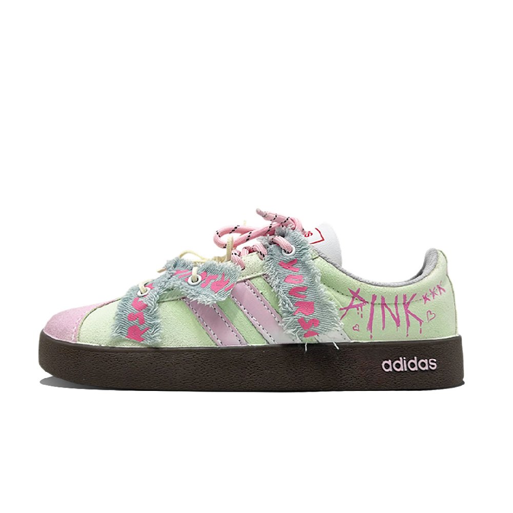 Adidas VL COURT 2.0 Lifestyle Denim Peach Lightweight Low Top Skateboard Shoes Unisex Green