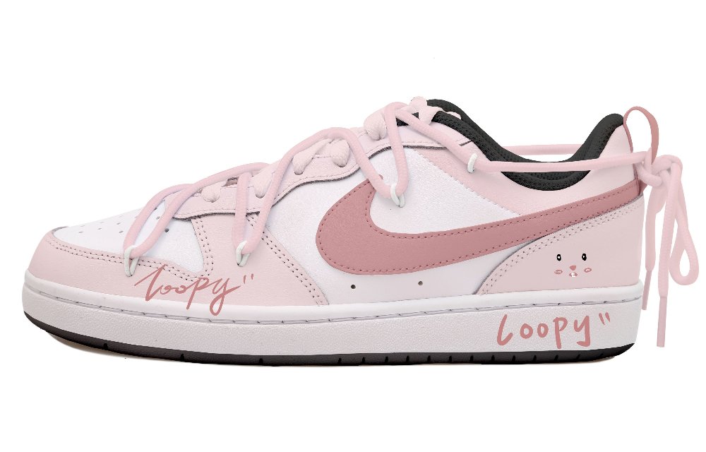 Nike Court Borough 2 Anti Slip Wear Resistant Low Top Skateboard Shoes GS White Black Pink