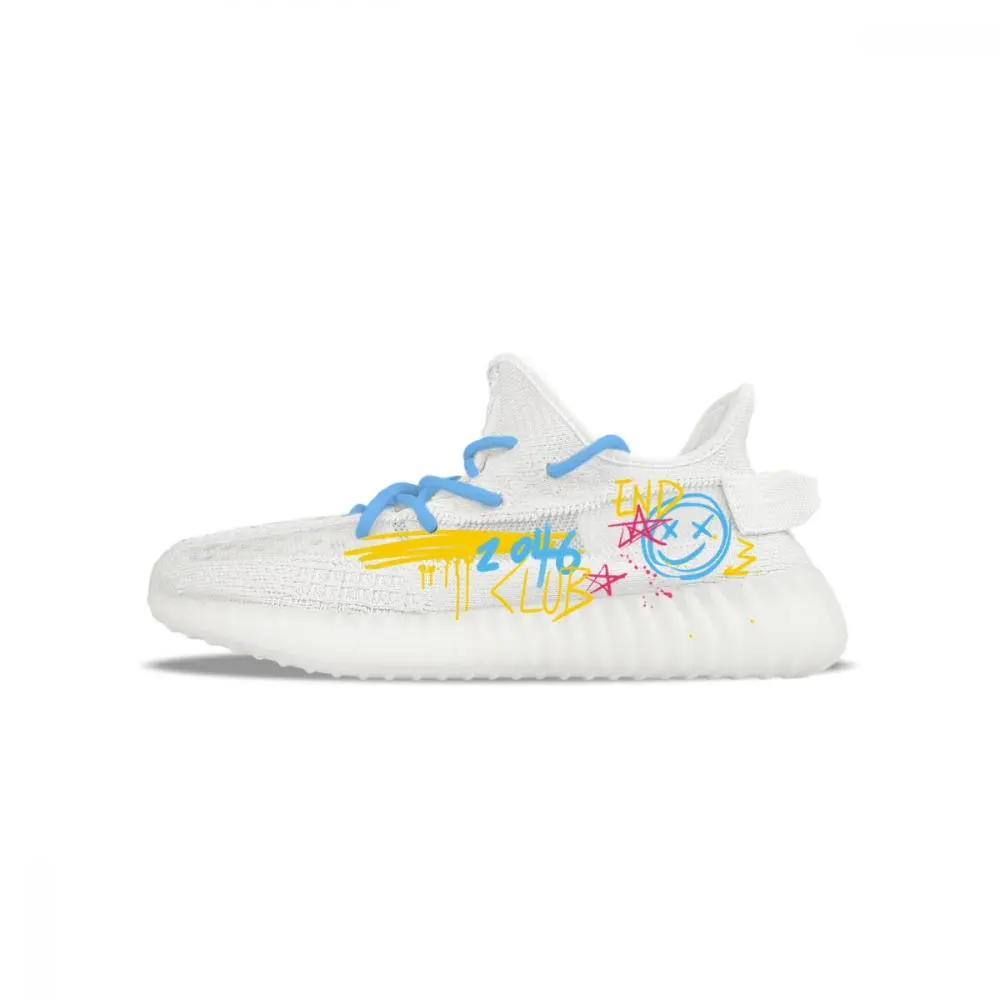 Adidas Originals Yeezy Boost 350 V2 Abrasion Resistant Low top Casual Shoes Unisex White Blue