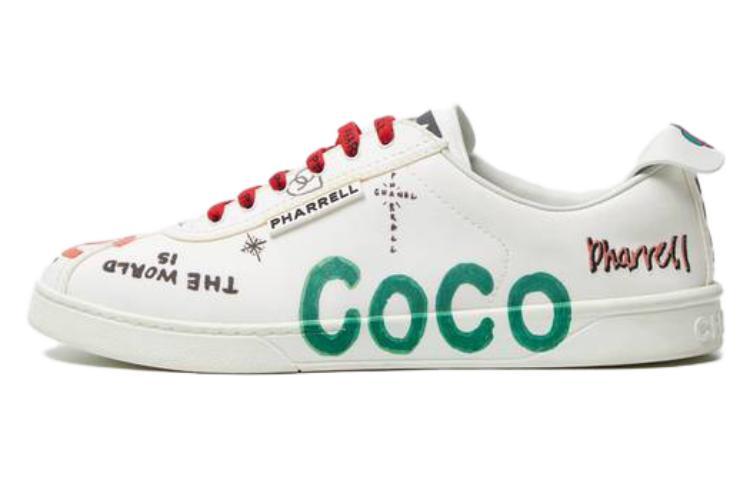 Pharrell x CHANEL Logos Low Top Stylish Skateboarding Shoes Women's White