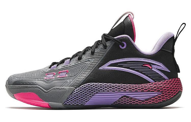 Anta Quick Battle 5 Cushioning Wear-Resistant Mid-Top Basketball Shoes Men's Black Gray Purple