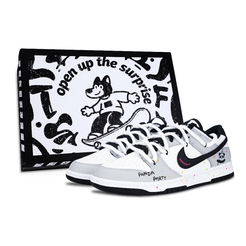Nike Dunk Panda Party Anti Slip Wear Resistant Low Top Skateboard Shoes Unisex Gray