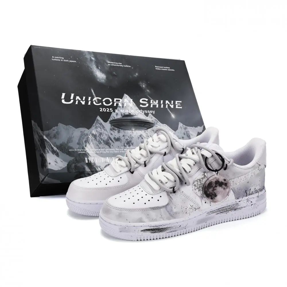 Nike Air Force 1 Lunar Trace Ink Shadow Abrasion Resistant Low top Skateboard Shoes Unisex White Gray Silver