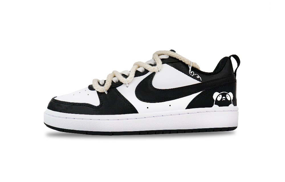 Nike Court Borough Low Panda Heartbeat Non-slip Lightweight Low-Top Skateboard Shoes GS Black White