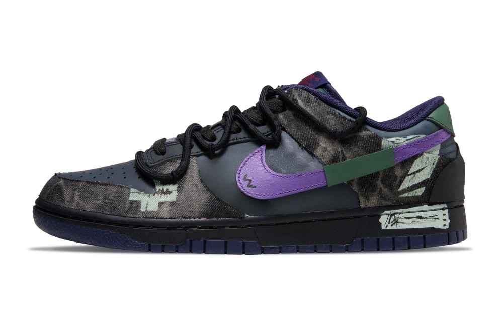 Nike Dunk Vintage Black Style Abrasion Resistant Low Top Skateboard Shoes Men's Blue Gray Purple