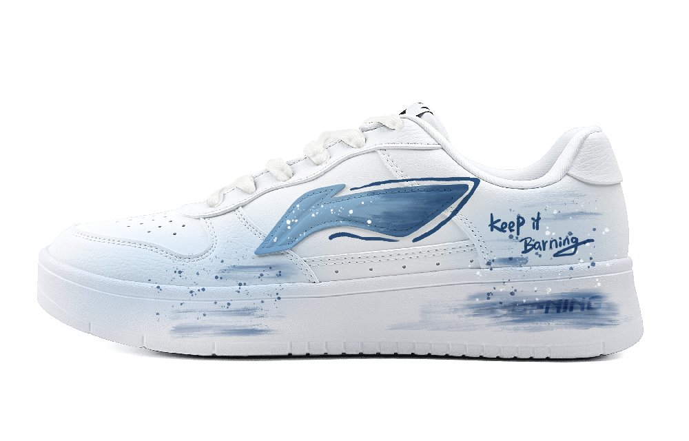 LiNing Pontoon Boats Coverage Abrasion Resistant Low Top Skateboard Shoes Men's Blue White