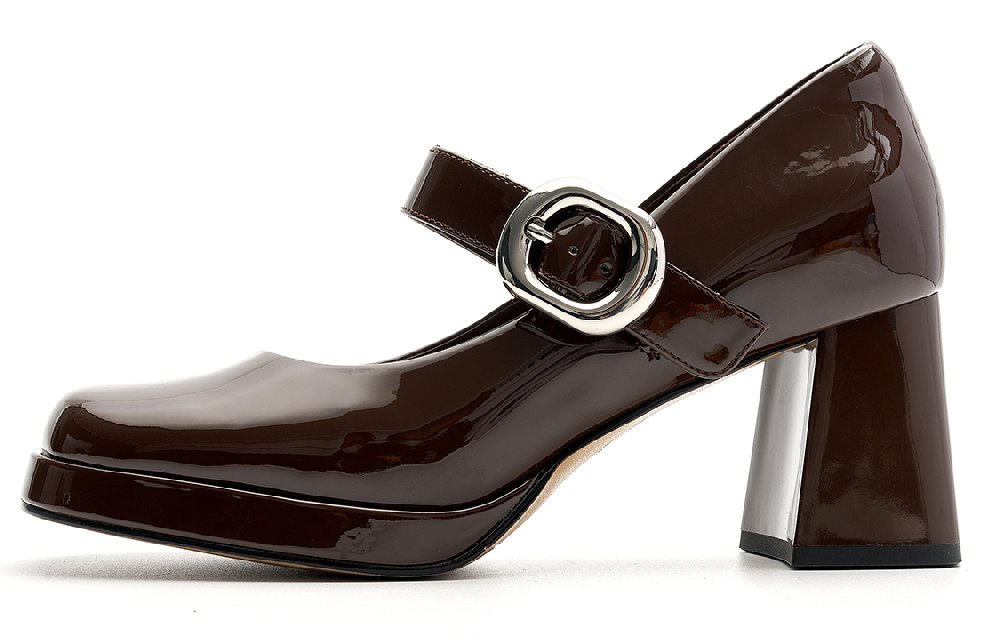 EBLAN Chunky Heel Mary Jane Shoes 7cm Women's Coffee