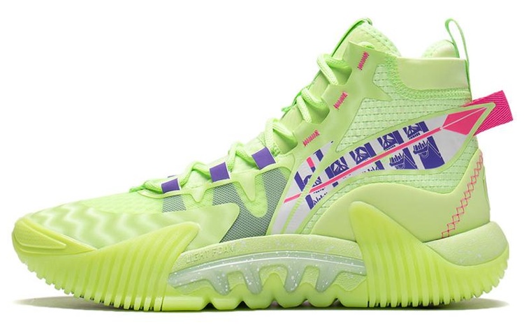 LiNing Badfive 2 Cushioning Anti-Slip And Wear-Resistant High-Top Performance Basketball Shoes Green Red Blue