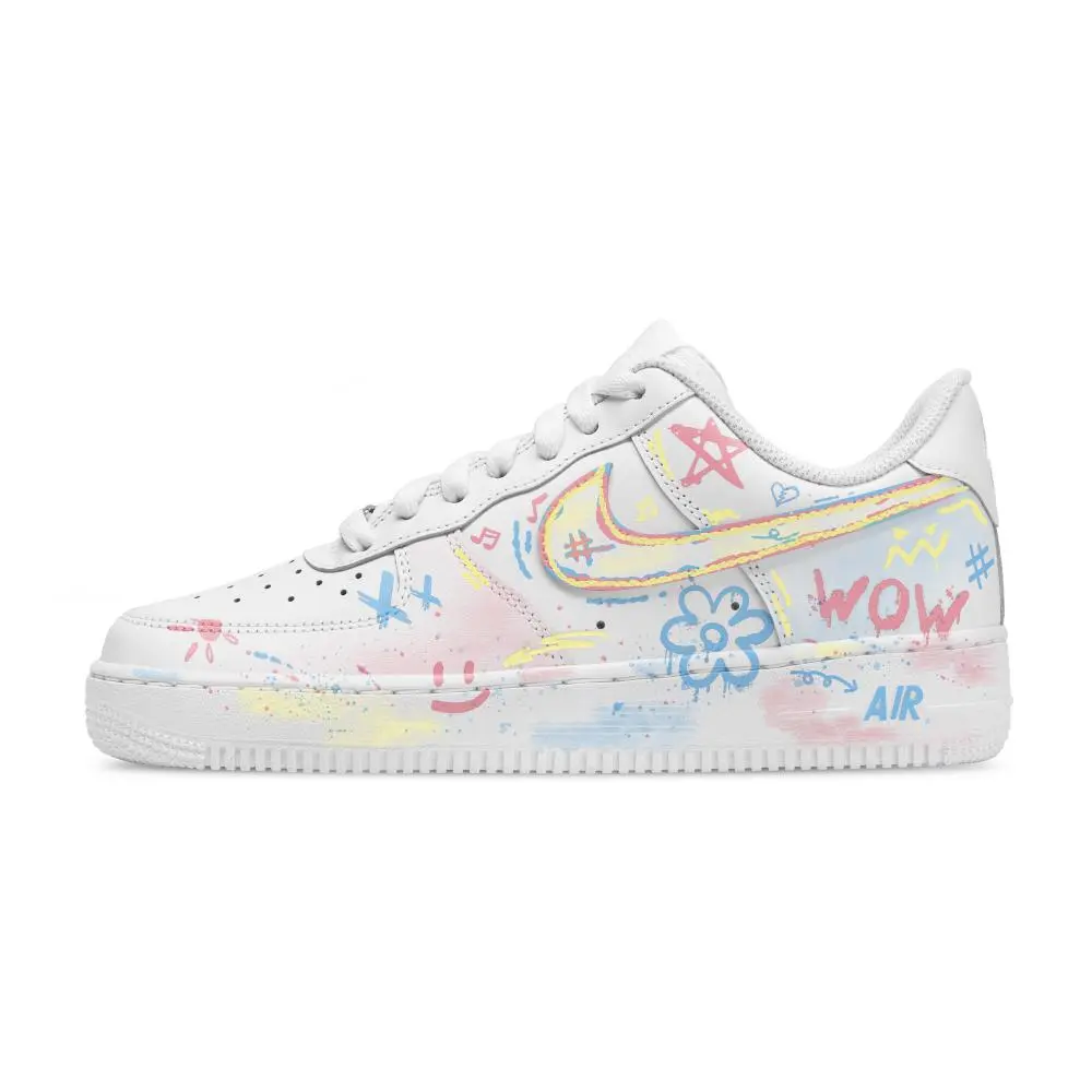 Nike Air Force 1 Color Rhythm Abrasion Resistant Low top Skateboard Shoes Unisex White