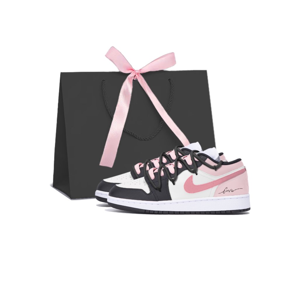 Jordan Air Jordan 1 LOW Cherry Blossom Cushioning Wear-Resistant Low-Top Skateboard Shoes GS Black White Pink