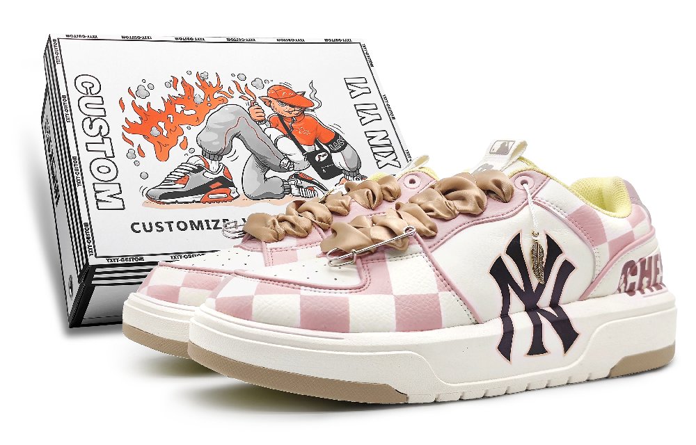 MLB Chunky Liner Slip Resistant Cushioning Wear Resistant Height Increasing Low Top Skateboard Shoes Unisex Pink