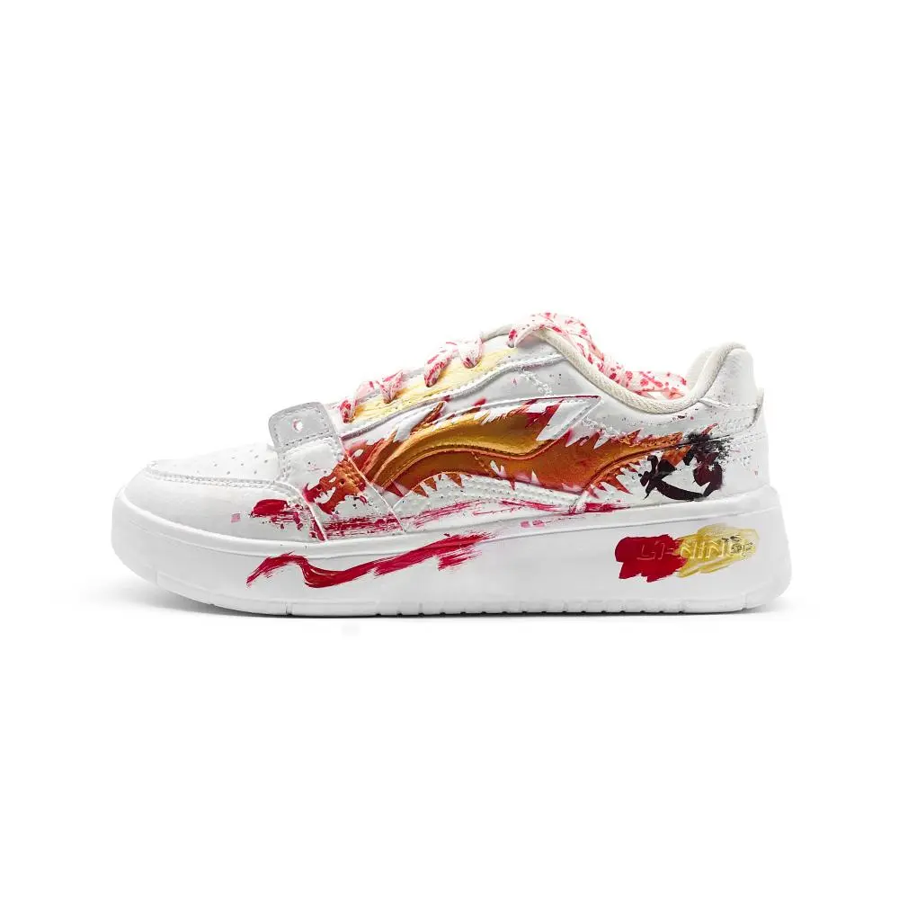 LiNing Acer Truncatum Shock Absorbers Slip Resistant Abrasion Resistant Low Top Skateboard Shoes Unisex White