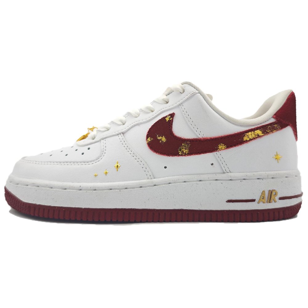 Nike Air Force 1 Anti-Slip Wear-Resistant Low-Top Skateboard Shoes Women's Red White Gold