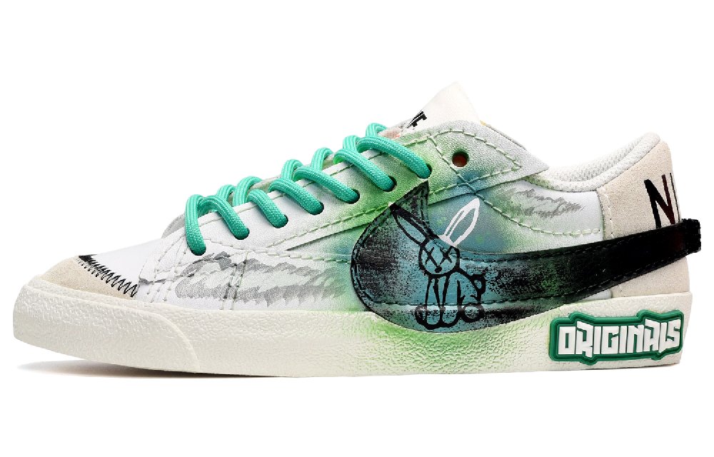 Nike Blazer Low-Top Skateboard Shoes Men's White Black Green