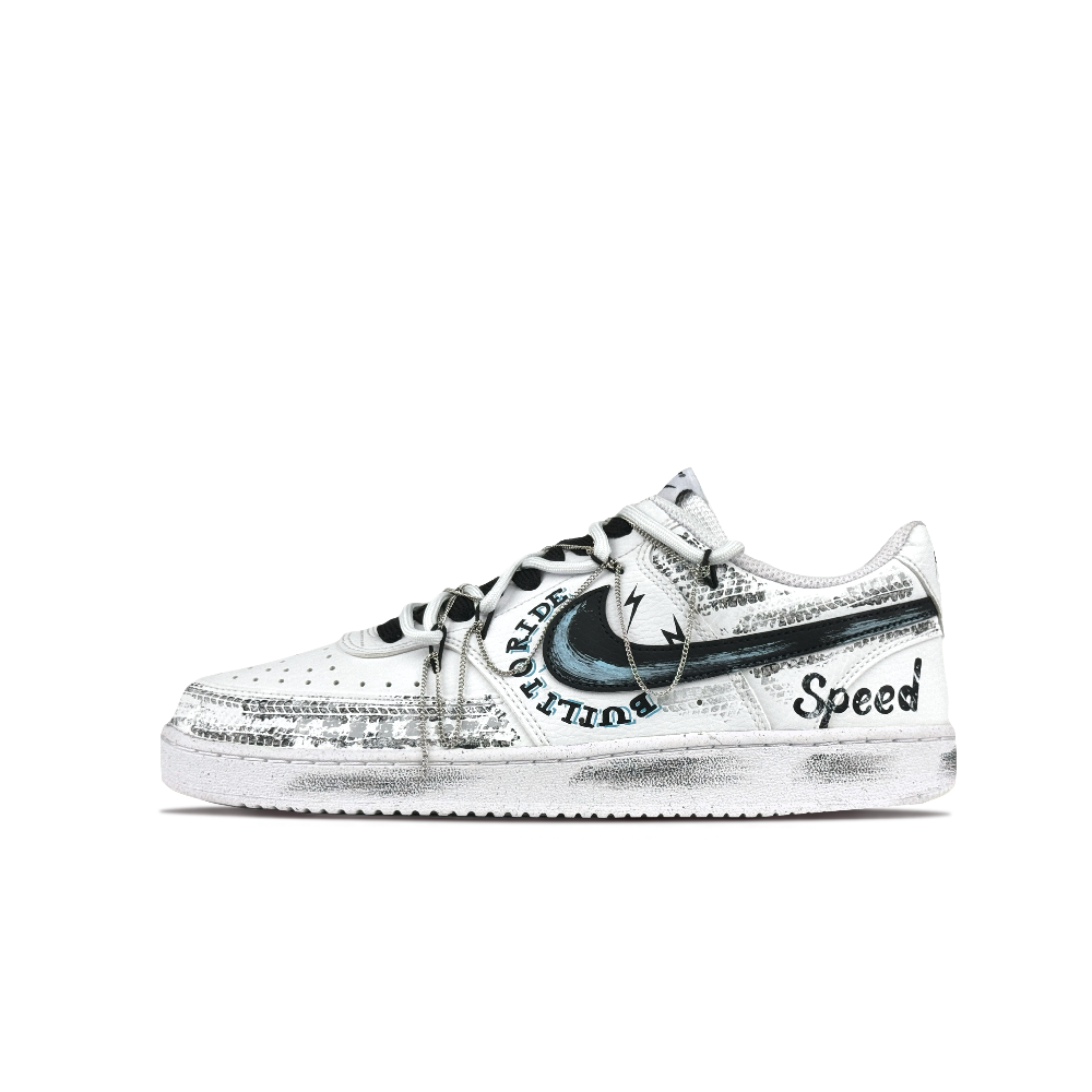 Nike Court Vision 1 Anti-Slip Wear-Resistant Low-Top Skateboard Shoes Unisex Black White Blue