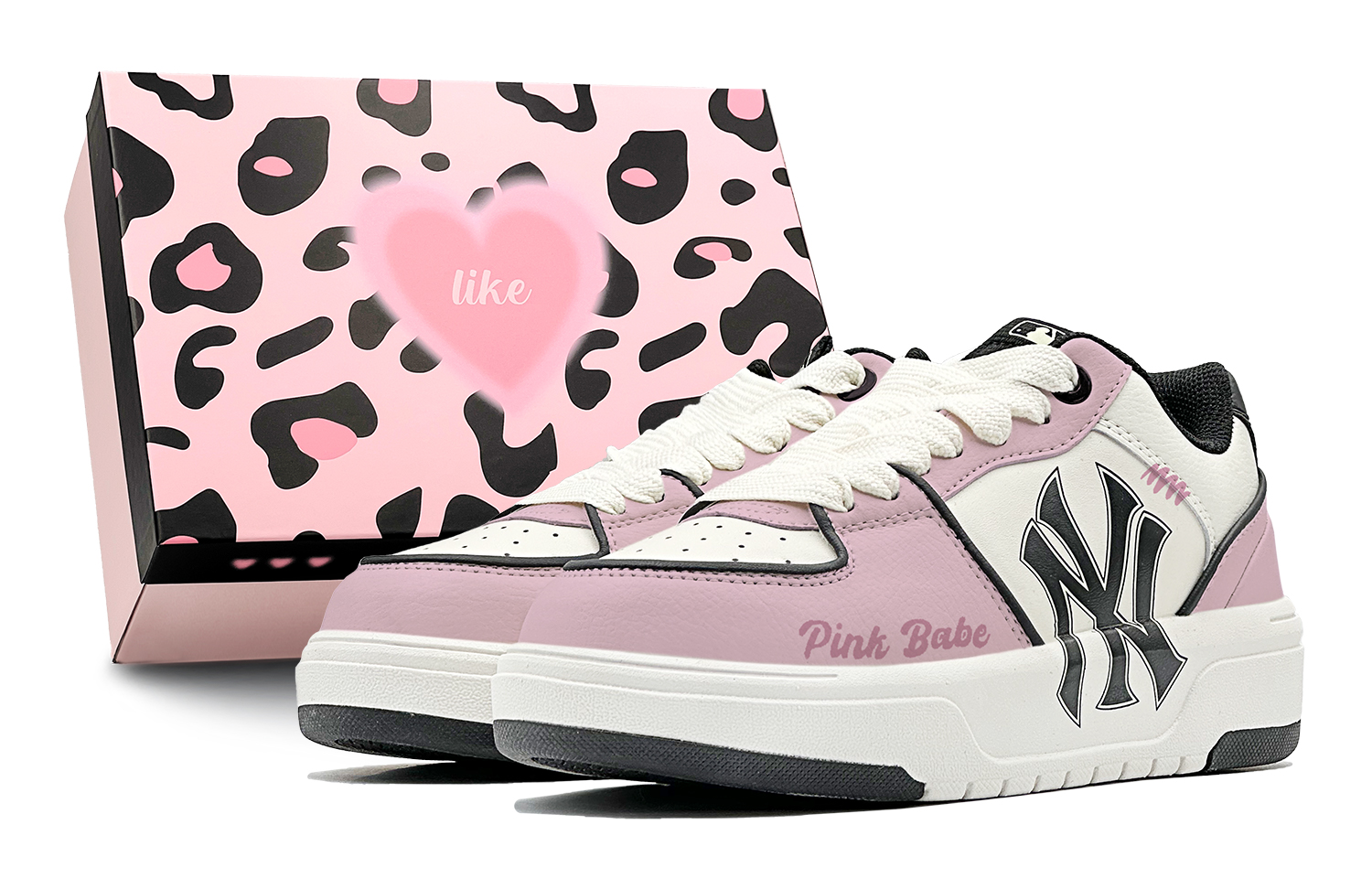 MLB Chunky Liner Sweetheart Barbie Sweet Sister Style Wear-Resistant Low-Top Skateboard Shoes Unisex Pink White