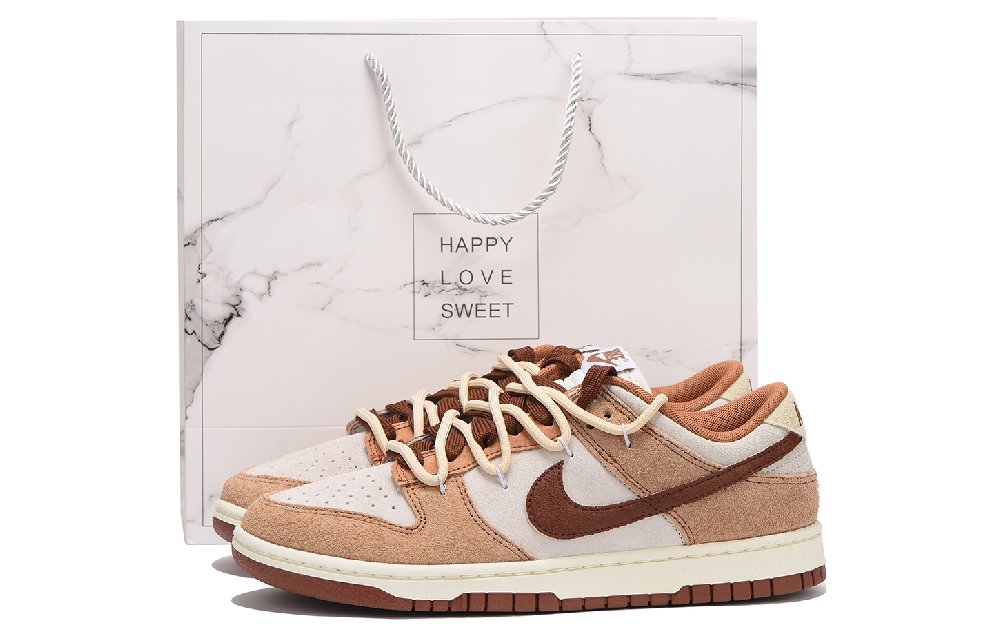 Nike Dunk Low Coverage Slip-Resistant Impact Resistance Wear-Resistant Low-Top Skateboard Shoes Unisex White Brown
