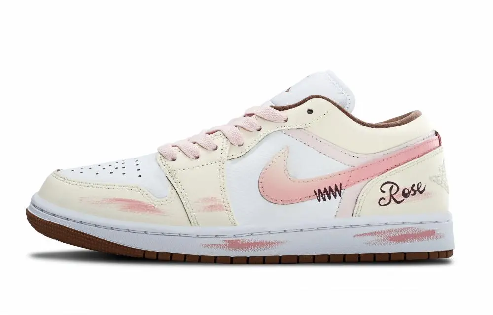Jordan Air Jordan 1 Bound To This Life Abrasion Resistant Low top Vintage Basketball Shoes Women's Pink White