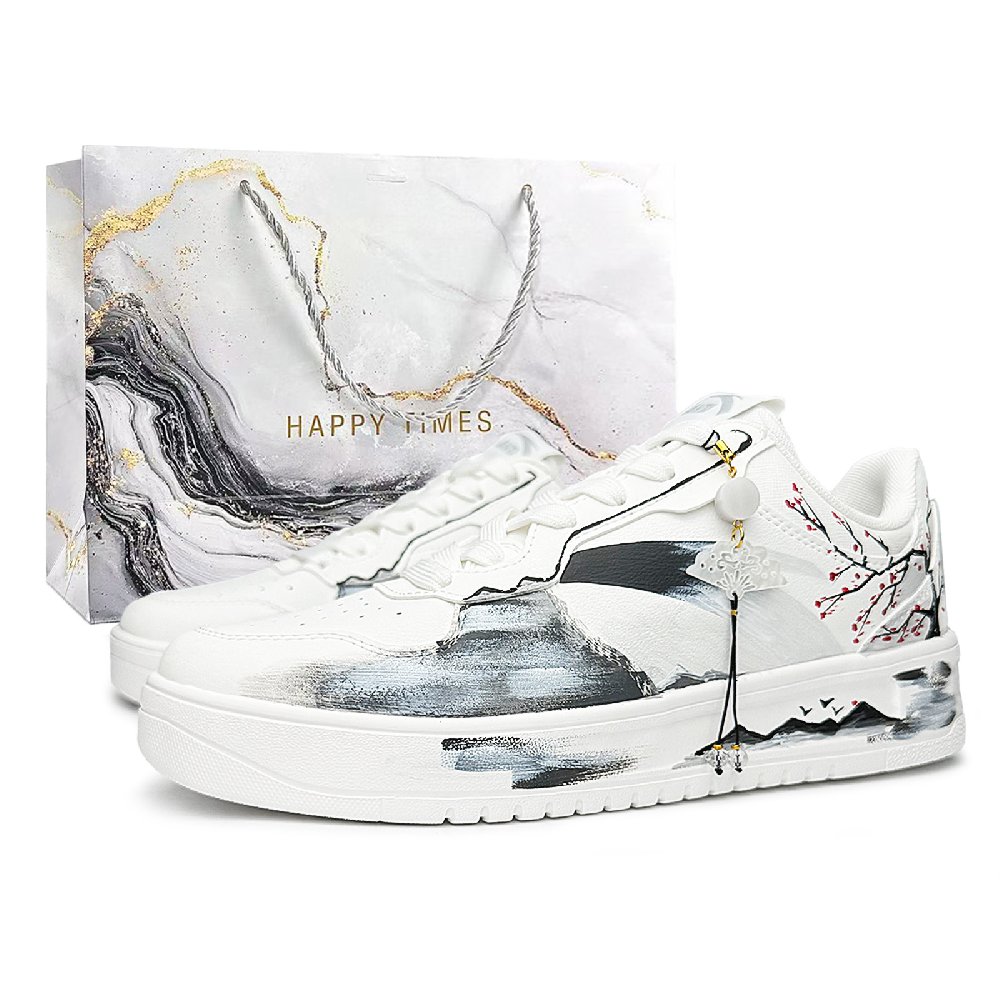 Anta Relaxed Slip Resistant Lightweight Height Increasing Low Top Skateboard Shoes Unisex White Black