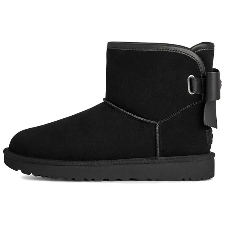 UGG Ultra Mini Bailey Leather Bow Snow Boots Women's Black